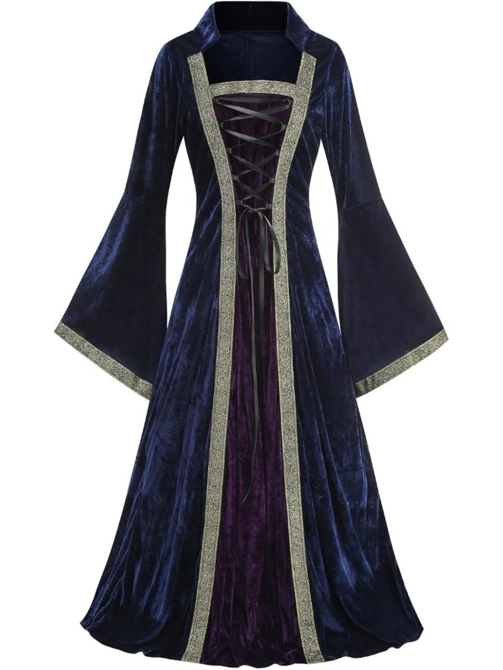 Women’s Blue Purple Hooded Vintage Medieval Renaissance Dress Halloween Costume